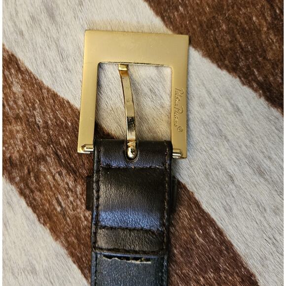 Vintage PALOMA PICASSO Black Leather Belt X Gold 1.5" Sz M/75 Made in Italy - Picture 4 of 10